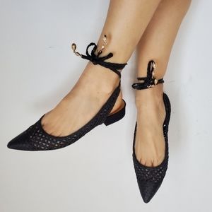 ANTONIO MELANI Black Braided Pointed Toe Slingback Flats